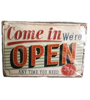 cosy home gift Retro Eskitme Come In Were Open Gel Açık Metal Kabartılmış Ev Ofis Dekor Masa Süsü