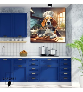 Kare Kanvas Mutfak Tablosu Aşçı Hayvanlar Beagle Köpek