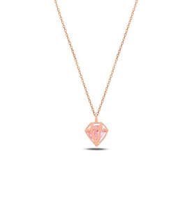 Kafes Model Yuvarlak Pembe Taşlı Kadın Gümüş Kolye GKLKFSMODL1-ROS