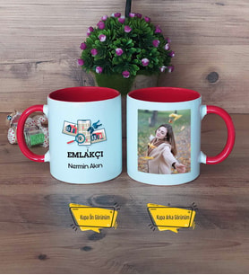 Emlakçı Kupa Bardak Kırmızı Fotoğraflı Emlakçıya Hediye