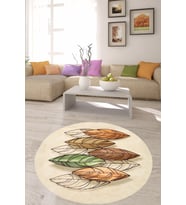 Kuş Tüyü Desenli Dijital Baskılı Kaymaz Taban Modern Salon Halısı ve Yolluk (Bej)