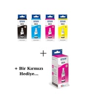 T664 Ecotank L550 4 Renk Orjinal Mürekkep Seti + 1 Adet Kırmızı T664 416