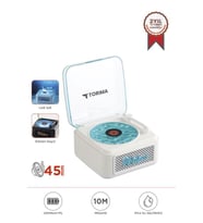 Torima D61 Beyaz  Nostalji Plak Görünüm Dekor Waves BT Işıklı Müzik Çalar Saat Tf Kart Aux Özellikli