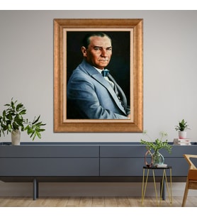 Altın Varaklı Çerçeveli Paspartulu Atatürk Tablo z4623 (Gold)