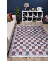 Dijital Kaymaz Yıkanabilir Kırmızı Geometrik Salon Halısı Mutfak Halısı Koridor Halısı Yolluk HLN5024