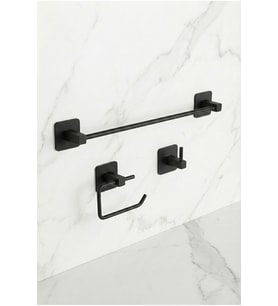 Siyah Kare Yapışkanlı Uzun Havluluk Wc Kağıtlık Tekli Askılık Set