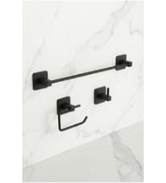 Siyah Kare Yapışkanlı Uzun Havluluk Wc Kağıtlık Tekli Askılık Set