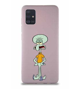 Samsung Galaxy M31S Soft Premier Kapak Squidward Dokunaç Tasarımlı Silikon Kılıf - Pudra (Şeffaf)