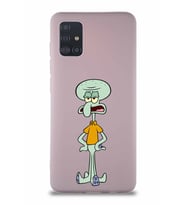Samsung Galaxy M31S Soft Premier Kapak Squidward Dokunaç Tasarımlı Silikon Kılıf - Pudra (Şeffaf)