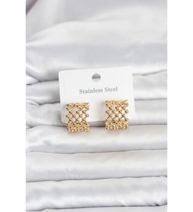 316L Çelik Gold Renk Motif Desenli Halka Kadın Küpe 5886