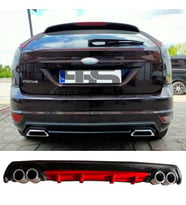Ford Focus 2 HB Difüzör Arka Tampon Eki 4 Egzoz Çıkışlı Kırmızı Lüx Tip
