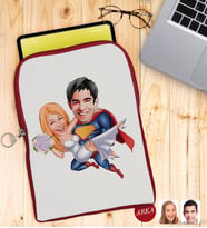 BK Gift Kişiye Özel Sevgililer Karikatürlü Taşınabilir Koruyucu Tablet Kılıfı & Organizer Çanta - Kırmızı-92