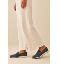 Suede Hakiki Deri Gri Süet Loafer