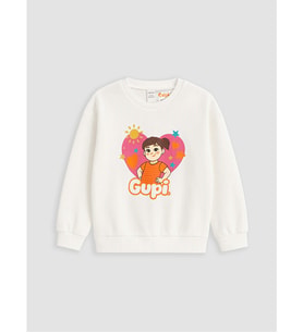 LCW Kids Ekru Gupi Baskılı Kız Çocuk Kalın Sweatshirt