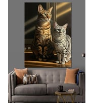 Kedi Ailesi Portresi Dekoratif Kanvas - Mdf Ahşap Tablo