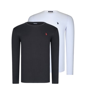 İKİLİ SET T8588 DEWBERRY YUVARLAK YAKA ERKEK SWEATSHIRT-BEYAZ-SİYAH