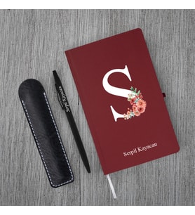 Kişiye Özel Yeni Yıl Uv Baskılı Harfli Bordo Defter & Siyah Tükenmez Kalem