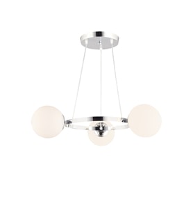 Krom 3 Lü Halka Beyaz   Glop Camlı Modern Avize