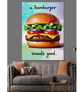 Lezzetli Hamburger Fast Food Dekoratif Kanvas - Mdf Ahşap Tablo