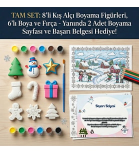 Çocuk Alçı Boyama Seti Kış Temalı Boyama Seti Eğitici Çocuk Aktivite Seti 8 Figürlü Hobi ve Sanat Etkinliği