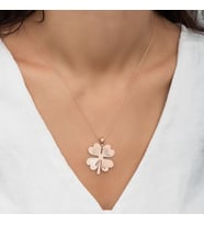 Dört Yaprak Yonca Rose  925 Ayar Gümüş Kadın Kolye