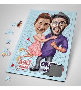 Yıldönümü Hediyesi Kişiye Özel Aşk Bize Benzer Karikatürlü Puzzle