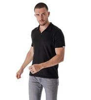 Chuba Erkek Polo Yaka Kontrast Çizgi Detaylı Pamuklu İnce Triko T-Shirt Siyah  22SM209