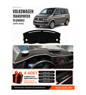 VOLKSWAGEN TRANSPORTER T6 ÇUKURLU (2015-2020) Uyumlu Torpido Örtüsü Torpido Kılıfı - Siyah Bej
