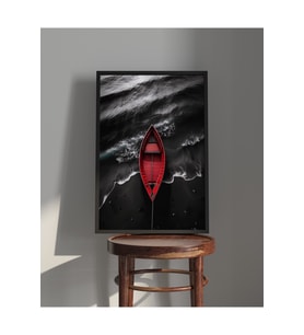 Tablo  Ahşap Çerçeveli Tablo  Çerçeveli Poster Kırmızı Kayık, Deniz Temalı Tablo