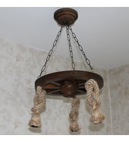 Otantik Çarşı Ahşap Halatlı Teker Avize 40 cm.  3'lü