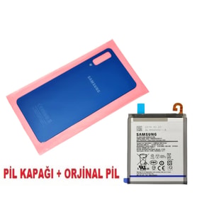 Samsung Galaxy A7 A750 Arka Pil Batarya Kapağı + PİL (CAM) MAVİ