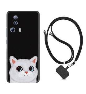 Xiaomi Mi 13 Lite Kılıf Resimli Boyun Askılı İpli Desenli Silikon Series White Cat 1835