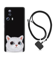Xiaomi Mi 13 Lite Kılıf Resimli Boyun Askılı İpli Desenli Silikon Series White Cat 1835