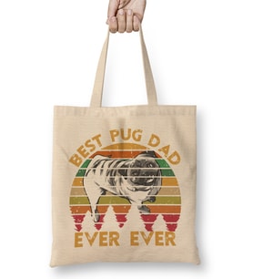 Retro Vintage Best Pug Dad Ever Köpek Bez Çanta Uzun Saplı