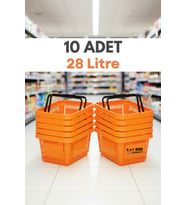 10 Adet - 28 Litre Plastik Market Alışveriş Sepeti Saplı Dayanıklı Market Mağaza El Sepeti Turuncu