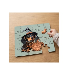 Cadı Şapkalı Sevimli Köpek - Halloween Tasarımlı 24 Parça Ahşap Çocuk Puzzle MPK0415