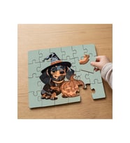 Cadı Şapkalı Sevimli Köpek - Halloween Tasarımlı 24 Parça Ahşap Çocuk Puzzle MPK0415