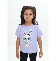 Toontoy Kız Çocuk Tavşan Baskılı Tişört (Mavi)