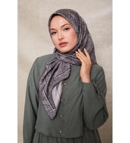 Noktalı Daireler Baskı Twill İpek Eşarp-0933 (Gri)