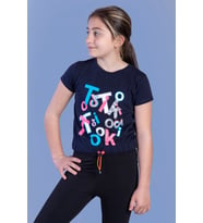 Toontoy Kız Çocuk Renkli Tiktok Baskılı Tişört (Lacivert)