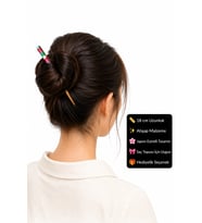 Renkli Ahşap Kadın Saç Çubuğu – El Yapımı Japon Stil Topuz Tokası 18 cm