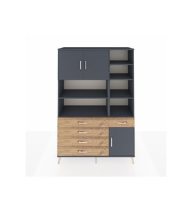 Hyperion Dolap 9 Raflı 5 Çekmeceli 3 Kapaklı 132x44x195 Antrasit-Antrasit/Çam