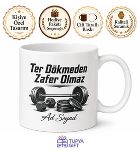 Erkeğe Hediye İsimli Fitness Temalı Baskılı Kupa Bardak Spor Hediye