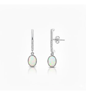 925 Ayar Gümüş Beyaz Opal Oval Taşlı Küpe
