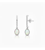 925 Ayar Gümüş Beyaz Opal Oval Taşlı Küpe