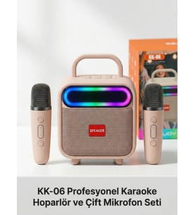 KK-06 Kablosuz Taşınabilir Karaoke Hoparlör ve Mikrofon Seti - RGB Aydınlatmalı