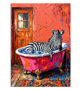 Pembe Küvette Zebra Pop Art Dekoratif Kanvas - Mdf Ahşap Tablo