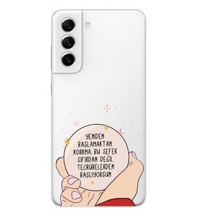 Samsung Galaxy S22 Uyumlu Yeniden Başlamaktan Korkma Tasarımlı Şeffaf Telefon Kılıfı
