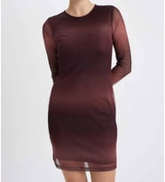 Yuvarlak Yaka Mini Uzun Kollu Elbise (Bordo)