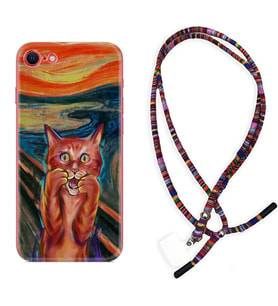 Apple iPhone 5 6 7 8 Plus Se XR Kılıf Boyun Asklı Rasta Silikon Tablo Cat 1788